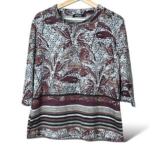 PAPA VANCOUVER Half Sleeve Crew Neck Knit Sweater Burgundy / Beige / Brown XXL